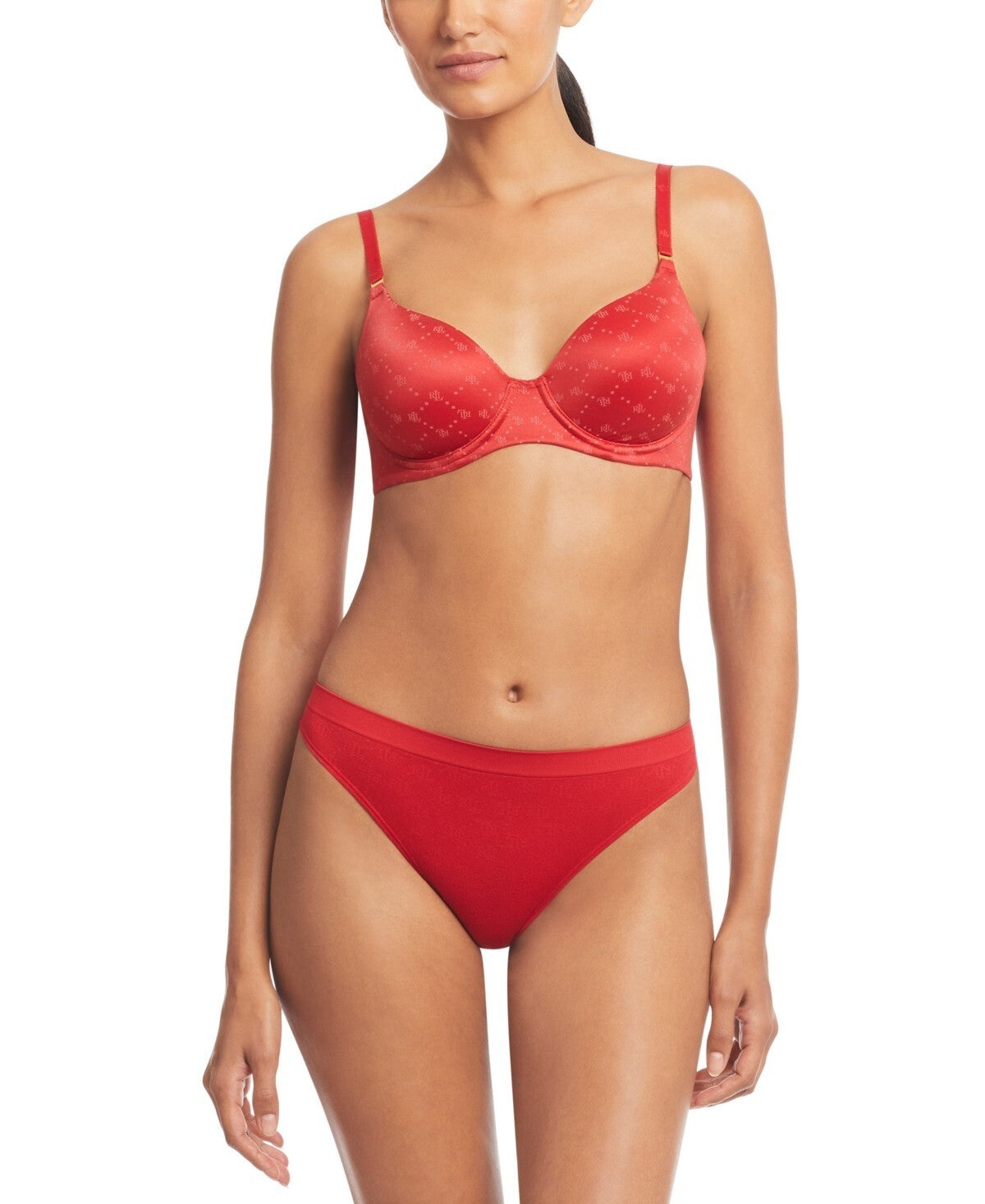 Lauren Ralph Lauren Repeat-Logo T-shirt Bra, 4L0016 Ruby Red Size 34DD MSRP $58