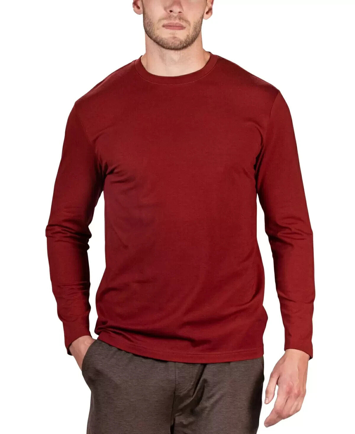 Natori Men's Buji Solid Long-Sleeve Pajama T-Shirt Size S Brick Brown MSRP $52