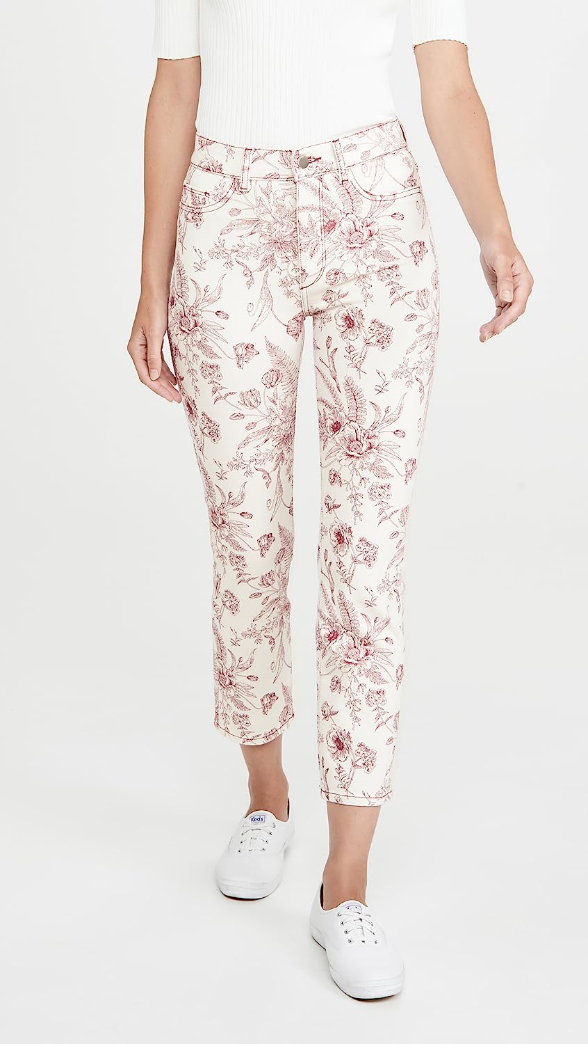 DL1961 Women's Mara Ankle High Rise Straight Jeans Pants, Pink, Floral, Size 27