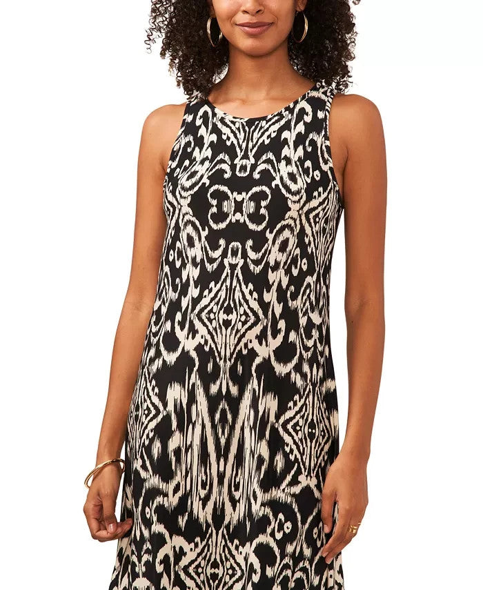 Vince Camuto Womens Sleeveless Printed Max Dress Rich Black Size XS