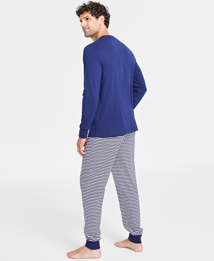 Family Pajamas Mens Mix It Jolly Vibes Striped Pajamas Set, Navy, Size M