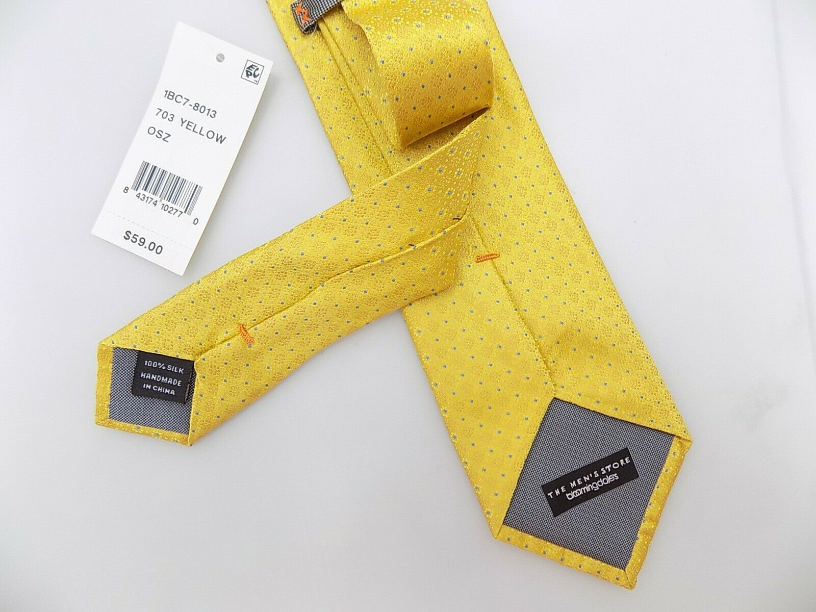 Bloomingdale's Mens Silk Tie Yellow MSRP $59