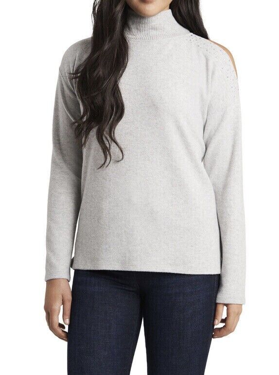 Vince Camuto Womens Cold Shoulder Cozy Top Embellishments Gray Size S MSRP $69