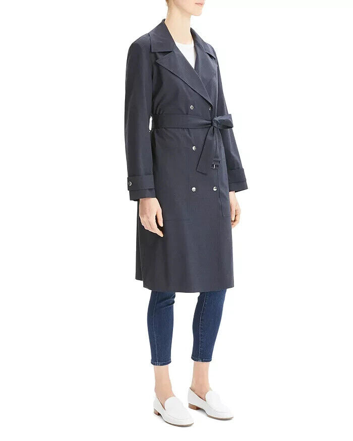 Theory Military-Style Trench Coat Core Navy Blue Size M MSRP $795