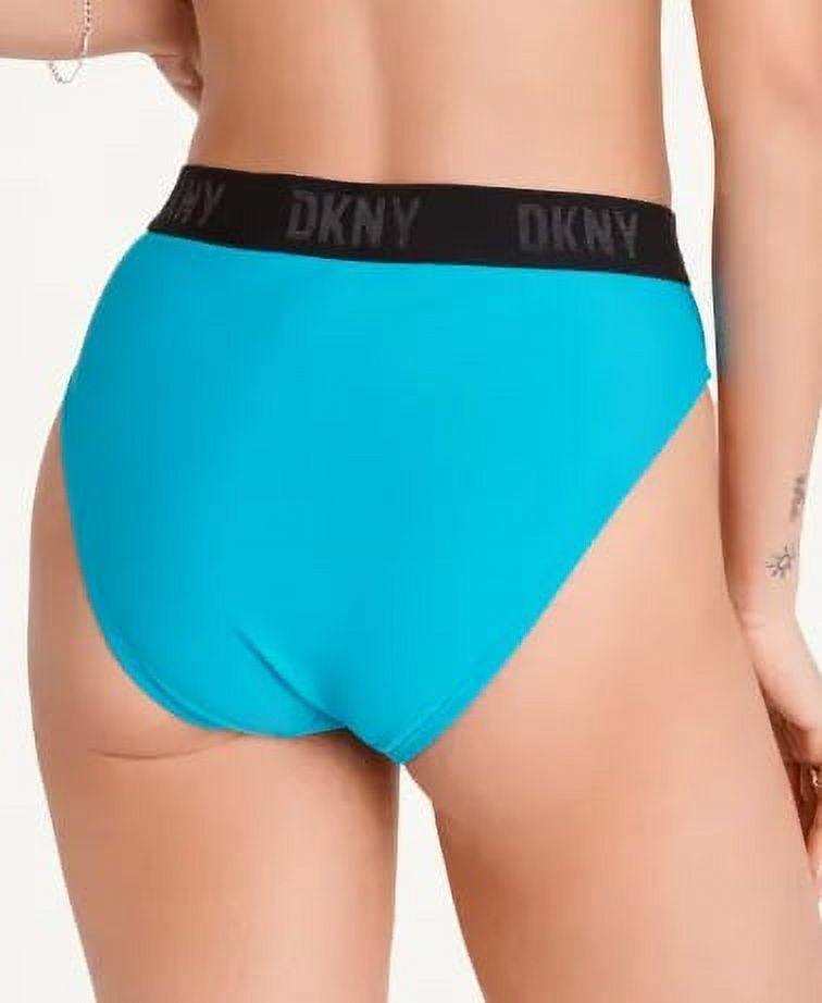 DKNY Women's Blue High-Waist Logo Bikini Bottoms Size L Blue