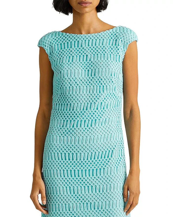 Lauren Ralph Lauren Lattice Lace Cap-Sleeve Dress Blue Size 8 MSRP $155