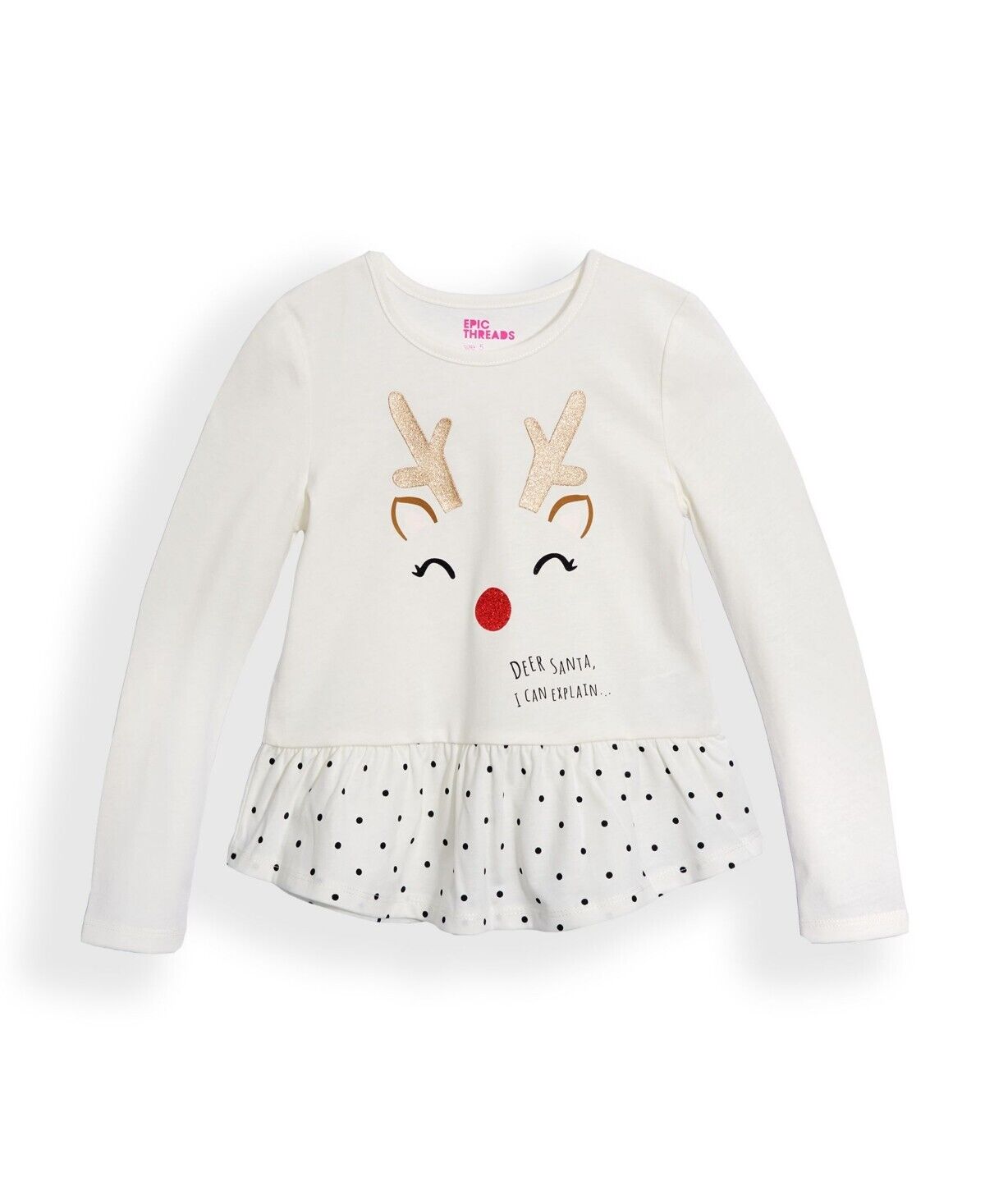 Epic Threads Toddler Girls Seeing Red Long Holiday Shirt Ivory Size 2T
