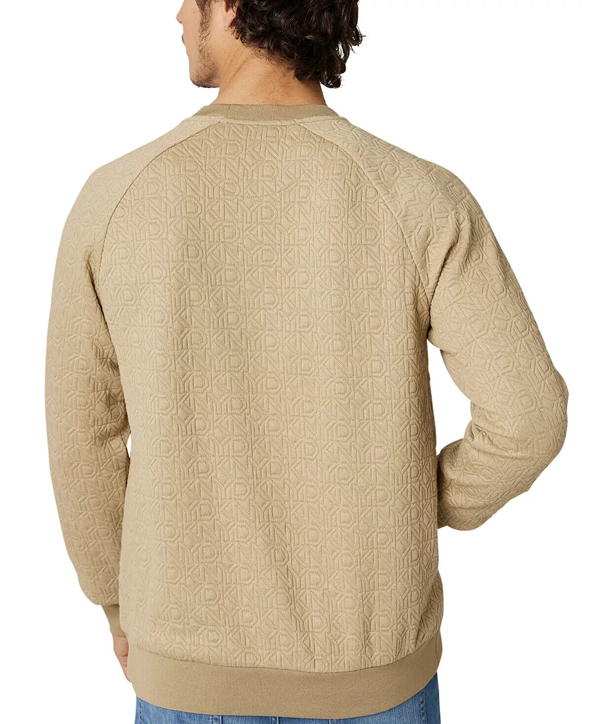 DKNY Men's Yosemite Logo Jacquard Sweatshirt Dune Beige Size S MSRP $80