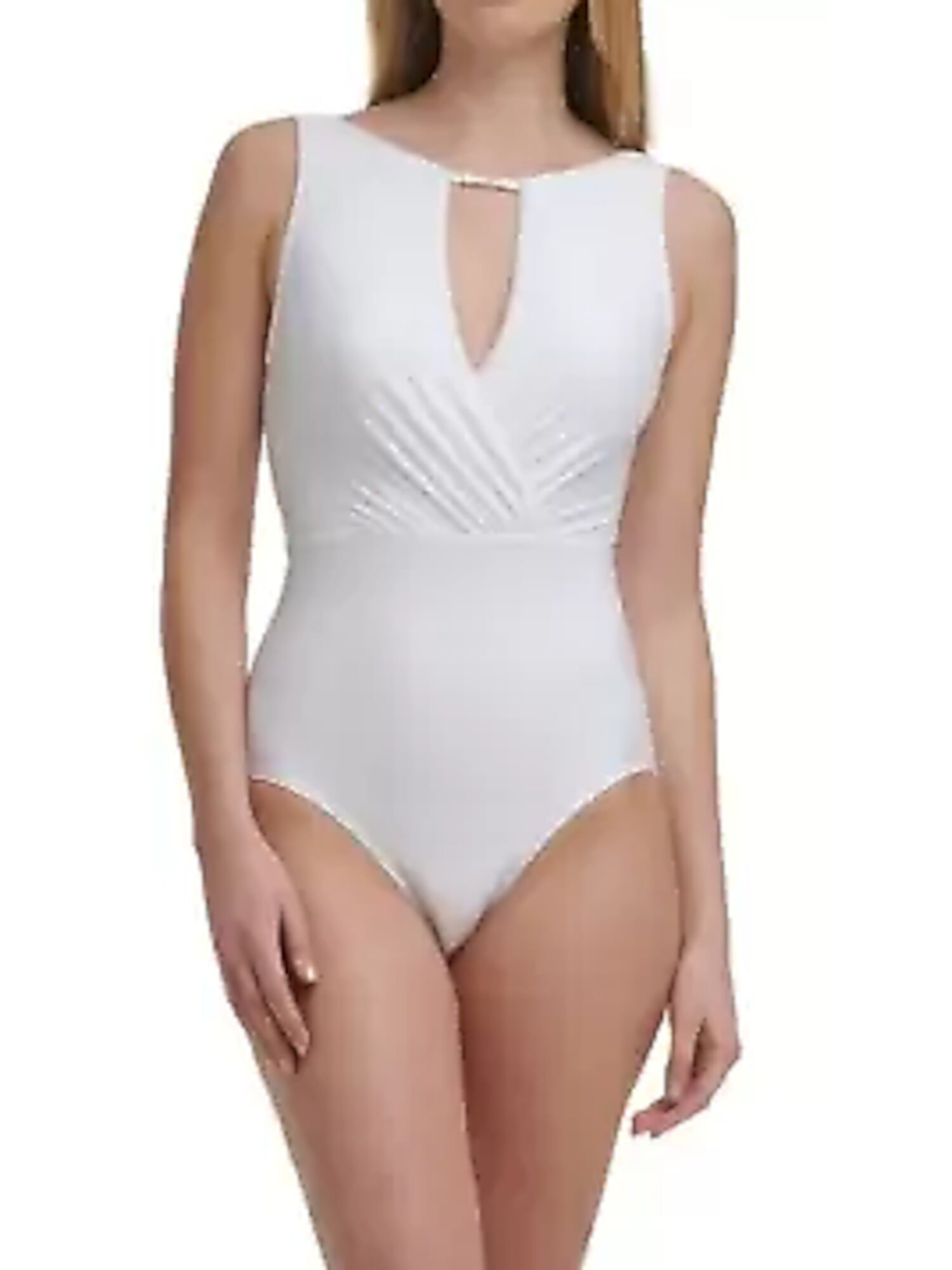 CALVIN KLEIN Women's White Tummy Control Keyhole High Neck One Piece Swimsuit 4