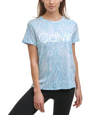 Calvin Klein Performance Women's Printed Top Bleached Aqua, Small