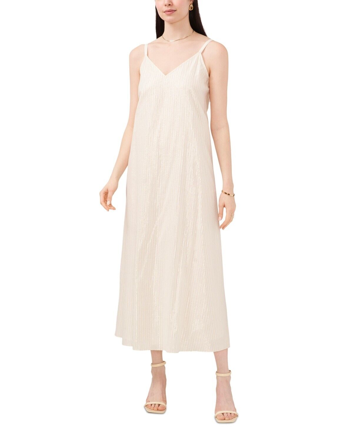 Vince Camuto Women Metallic-Stripes Maxi Dress Ivory Size XXS MSRP $129