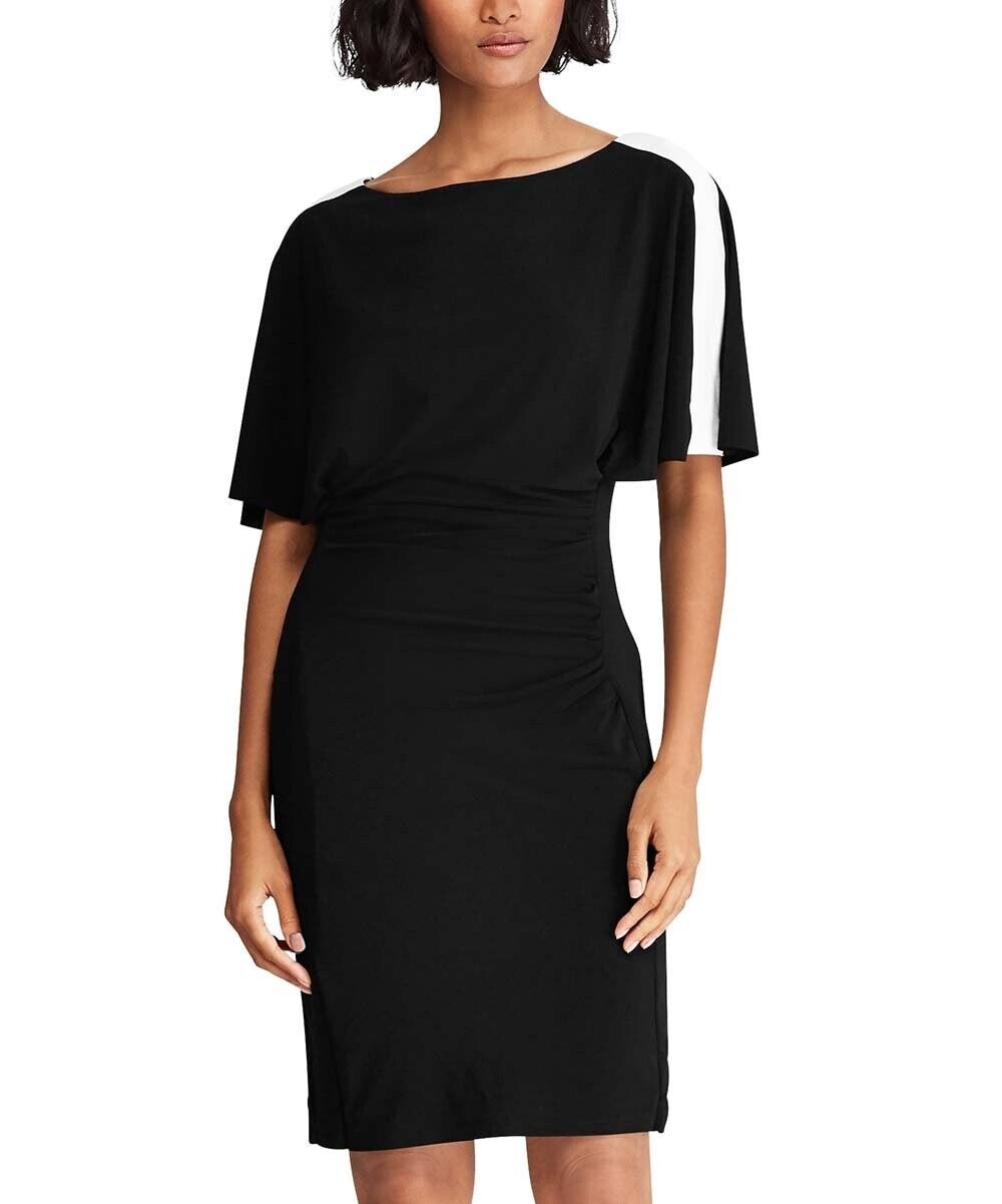 Lauren Ralph Lauren Womens Topaz Two Tone Cape Sleeves Dress Size 6 Black