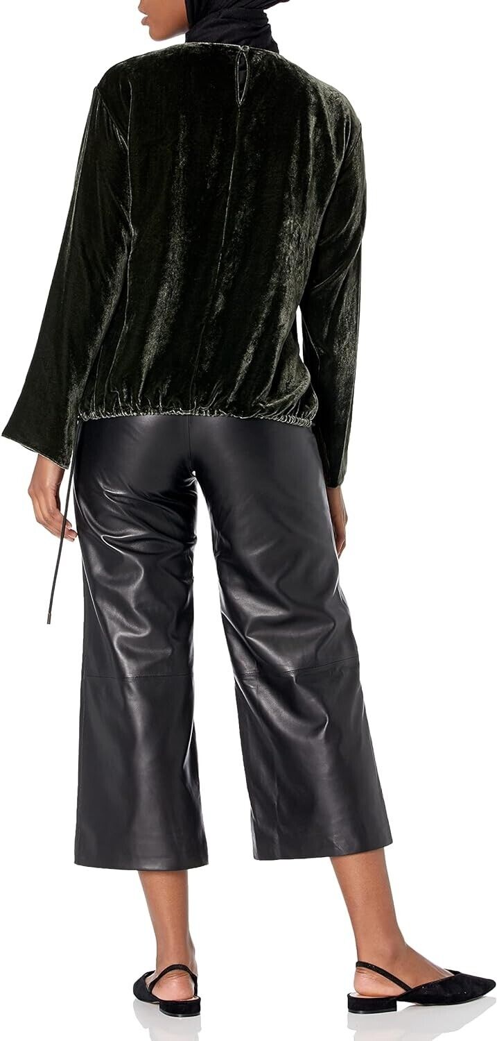 Theory Women's Slit Pullover, Hunter, Size L Dark Green Velvet MSRP $195