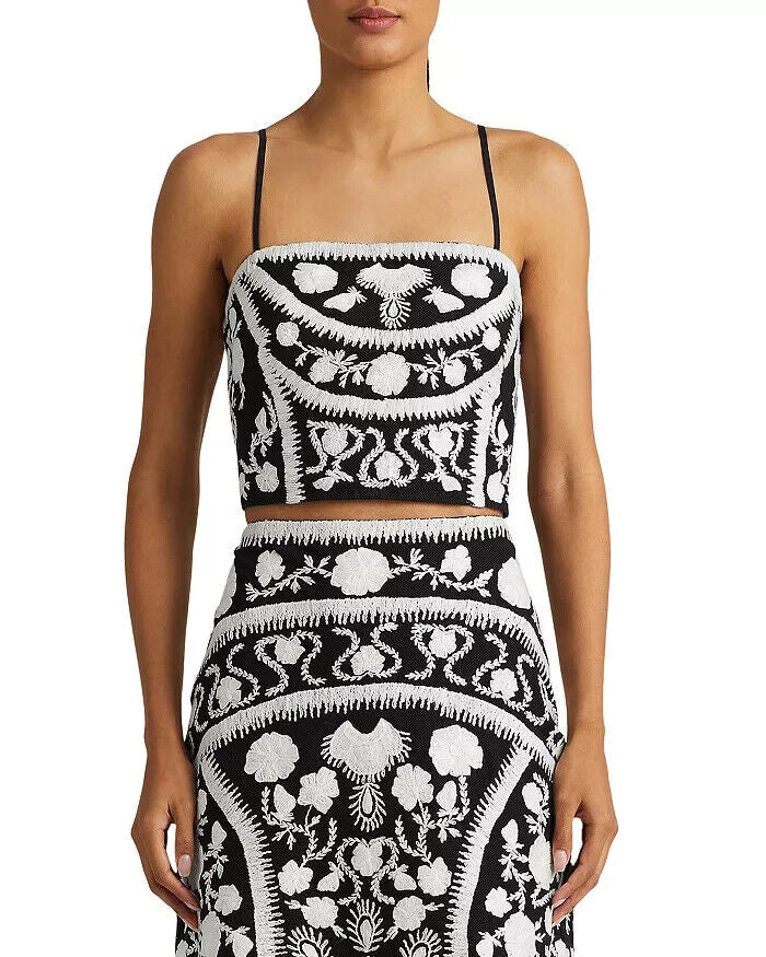 Lauren Ralph Lauren Womens Embroidered Cropped Sl Black white Black Size 16 $195