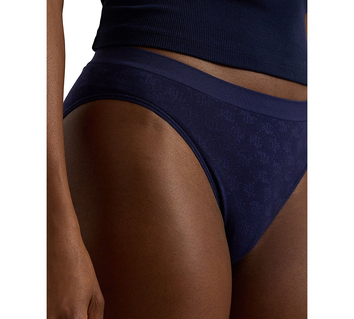 Lauren Ralph Lauren Monogram Mesh Bikini Brief Underwear 4L0048 -Navy, Size L
