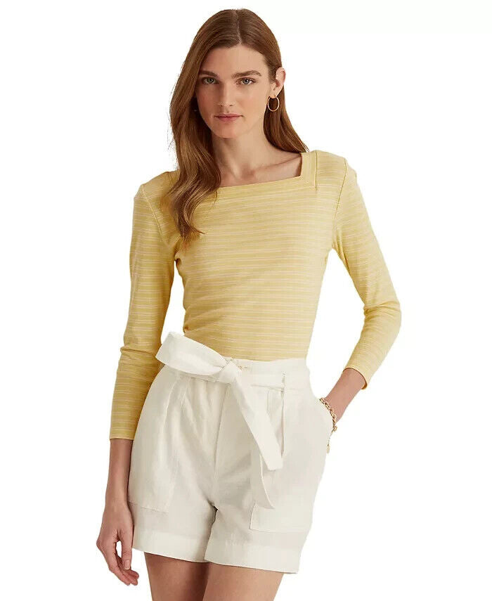 Lauren Ralph Lauren Floral Stretch Cotton Top Yellow Cream Size S MSRP $60