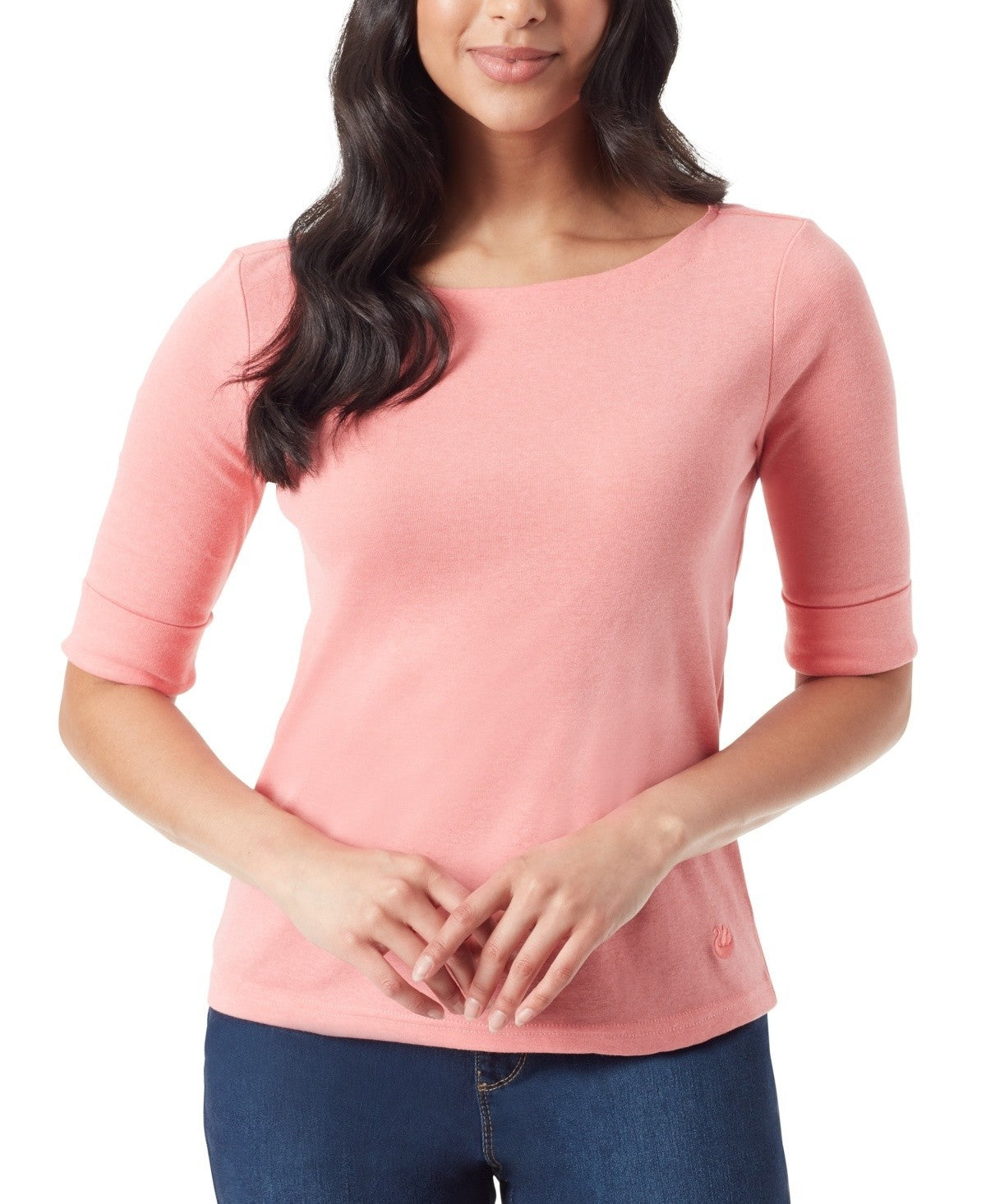 Gloria Vanderbilt Women's Alanis Boat Neck Elbow-Sleeve T-Shirt Pink Size XL