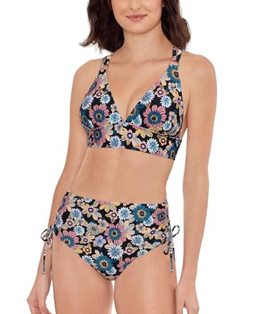 Salt + Cove Women's Juniors Lace-Side Bikini Bottoms Black Floral Multi, Size M