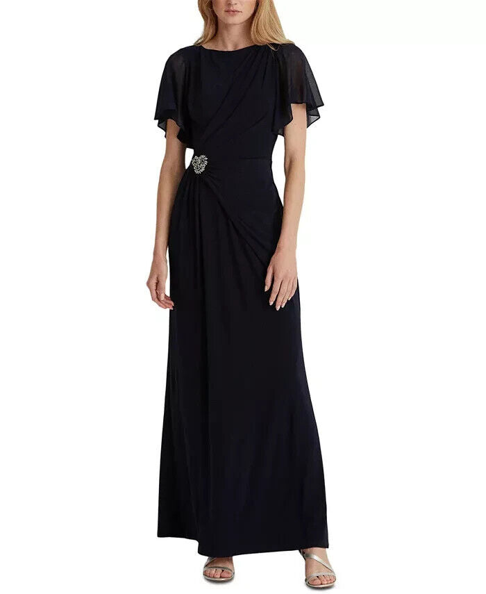 LAUREN RALPH LAUREN Boatneck Evening Gown Navy Blue Size 2 MSRP $210