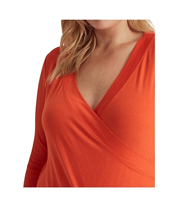 RALPH LAUREN Womens Orange Pleated 3/4 Sleeve Top Size 1X MSRP $75