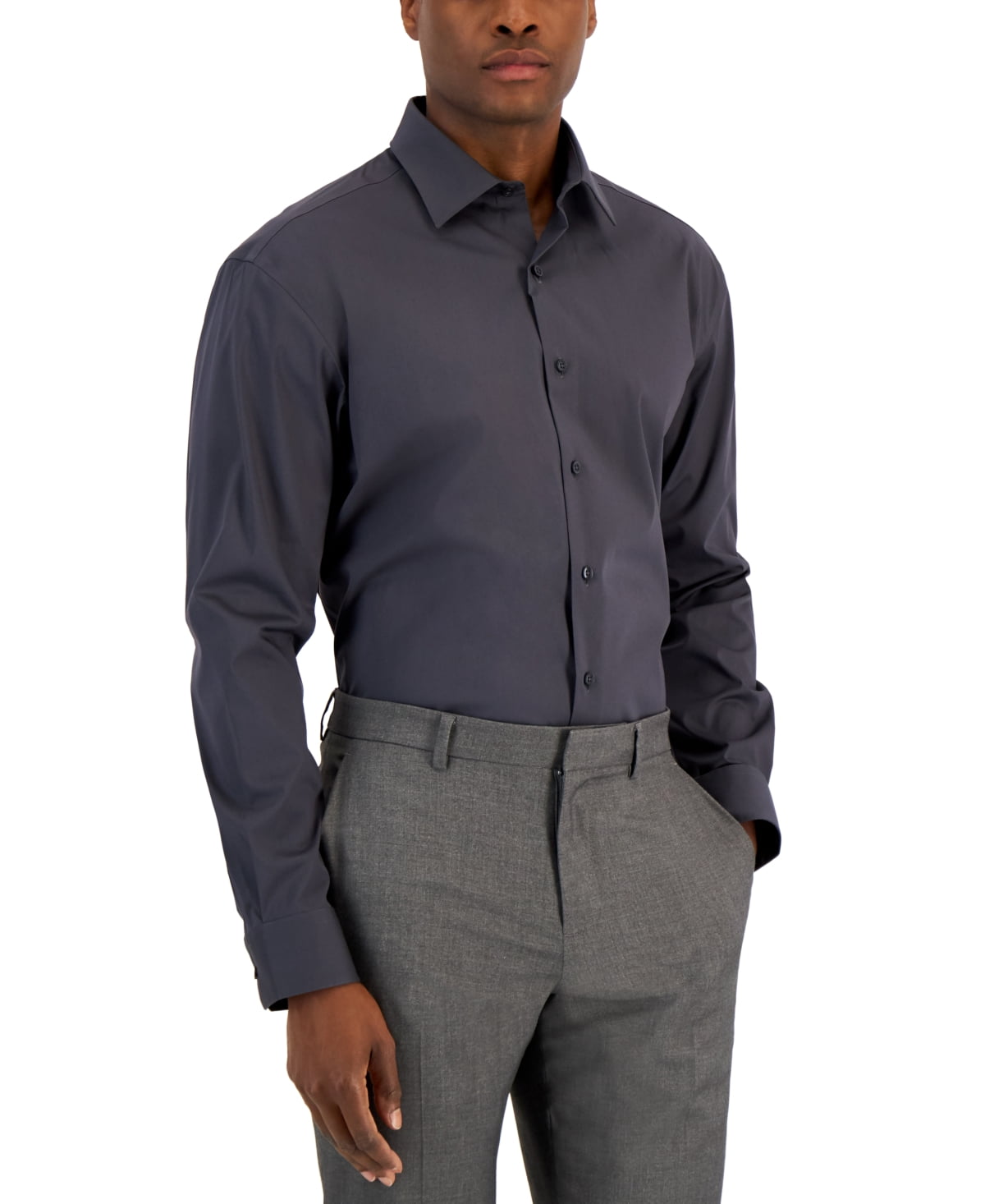 Alfani Mens Regular fit Long Sleeve Button-Up Shirt 17 Grey Solid