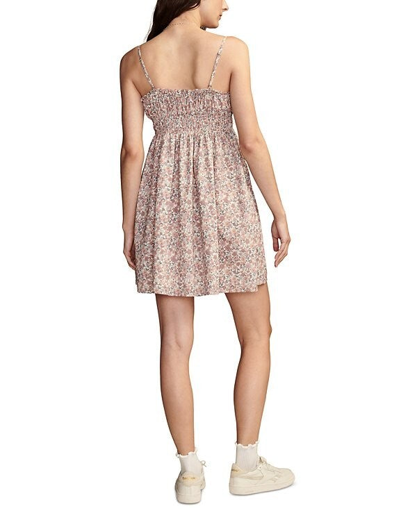 Lucky Brand Sweetheart-Neck Smocked Cotton Mini Dress Pink Size XL MSRP $129