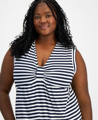 Tommy Hilfiger Striped Sleeveless Blue Sky Captain Ivory Plus Size 3X MSRP $99