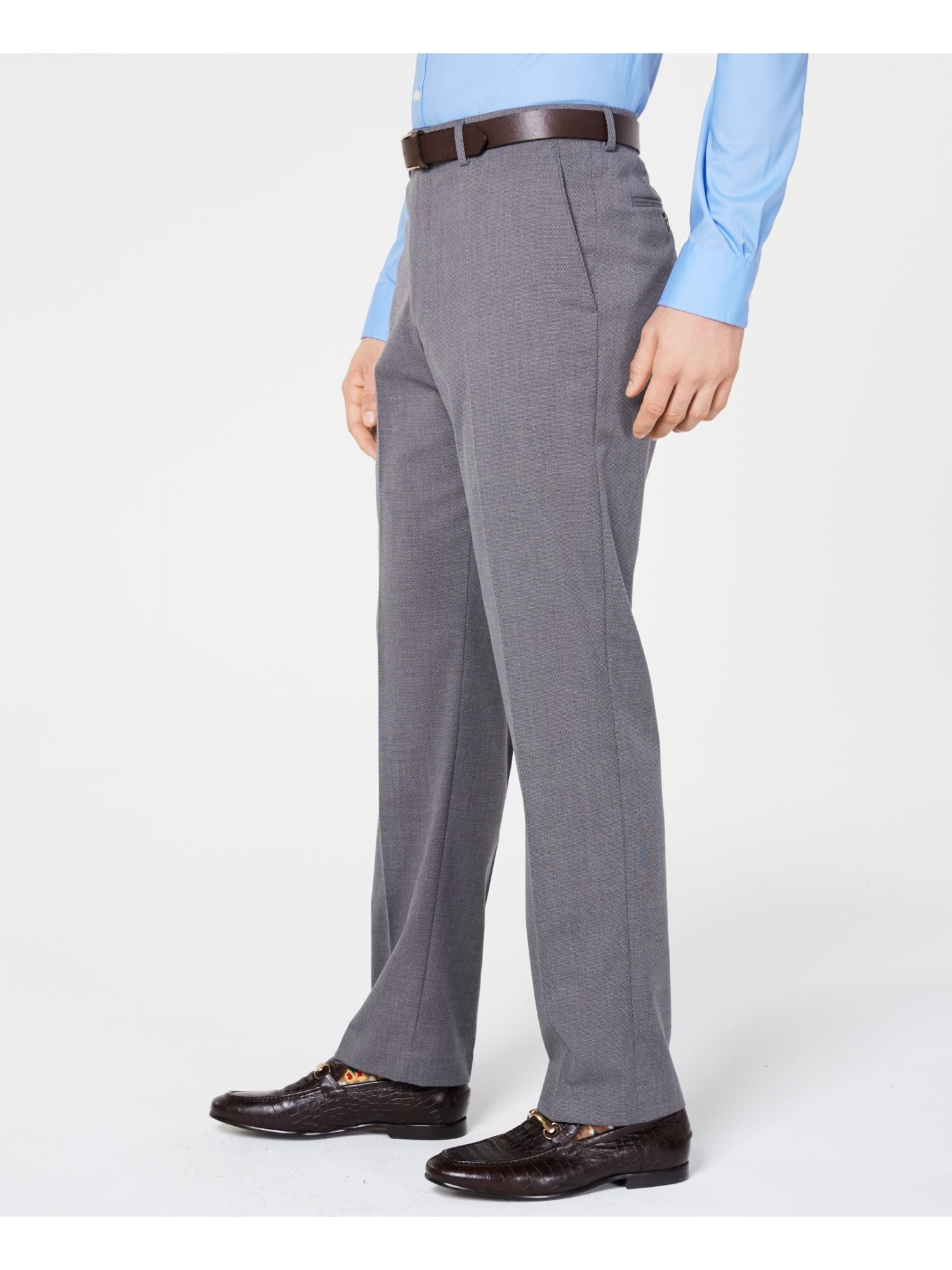 VINCE CAMUTO Mens Gray Flat Front Patterned Slim Fit Stretch Pants 40W X 32L