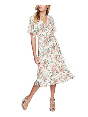 1.STATE Womens Ikat Bouquet Printed Wrap Dress, BRNOVERFLW, Size 2