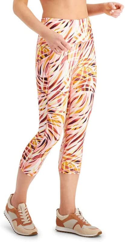 Ideology Women's Performance Printed Cropped Leggings Orange Size XXL