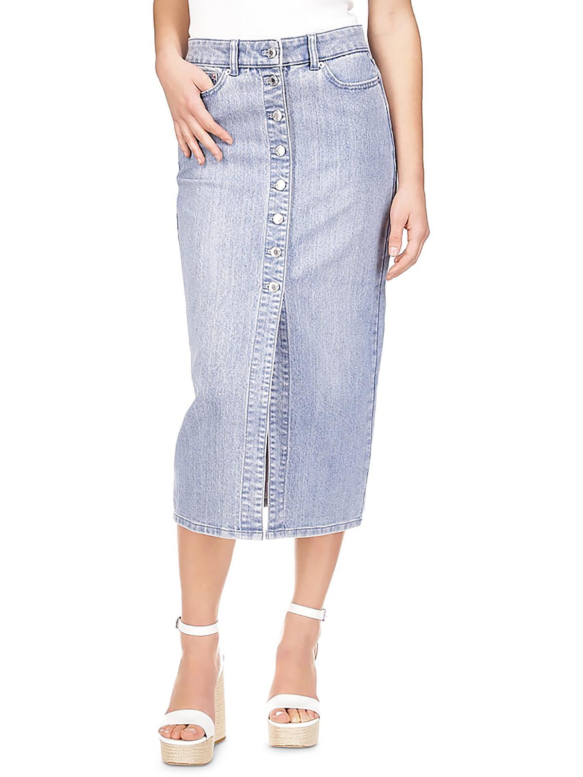 Michael Kors Womens Front Slit Long Denim Skirt Blue Size 14