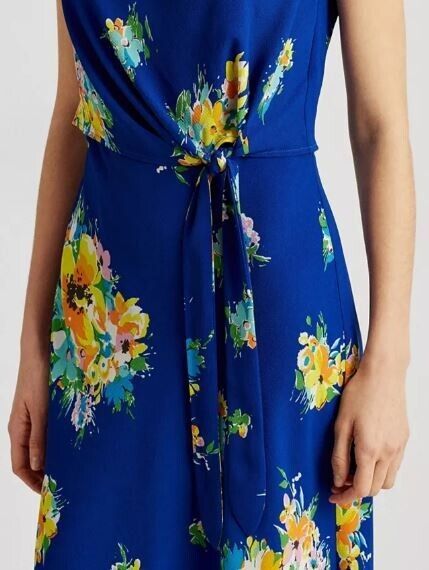 Lauren Ralph Lauren Womens Petite Floral Crepe MIDI Dress blue Size 10P