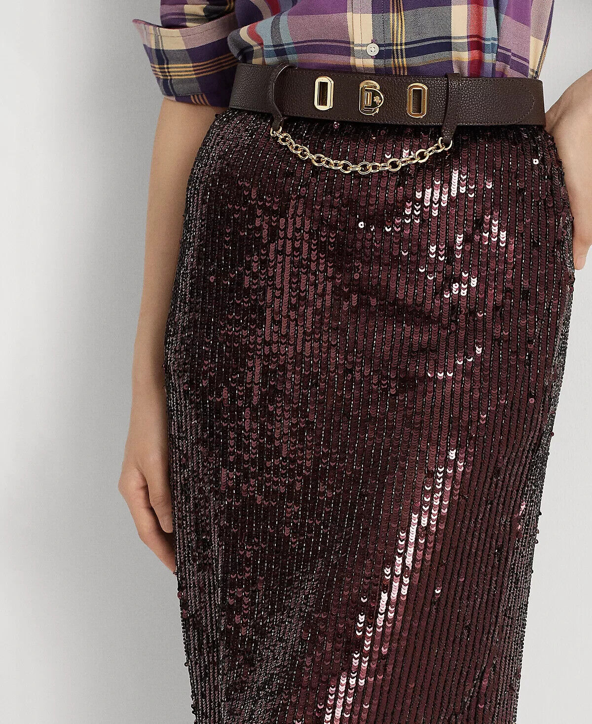 LAUREN RALPH LAUREN Women Sequined Tulle Pencil Skirt burgundy Size 18 MSRP $295