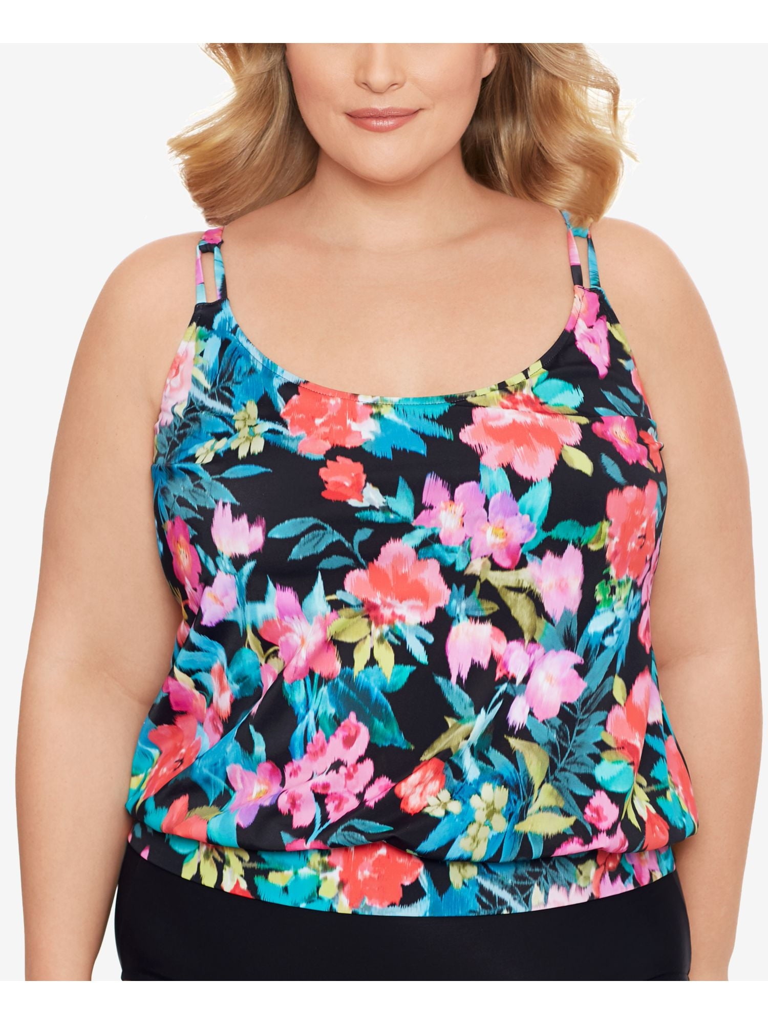 SWIM SOLUTIONS Women's Bust Support Blouson Banded-Hem Tankini Swimsuit Top 20W