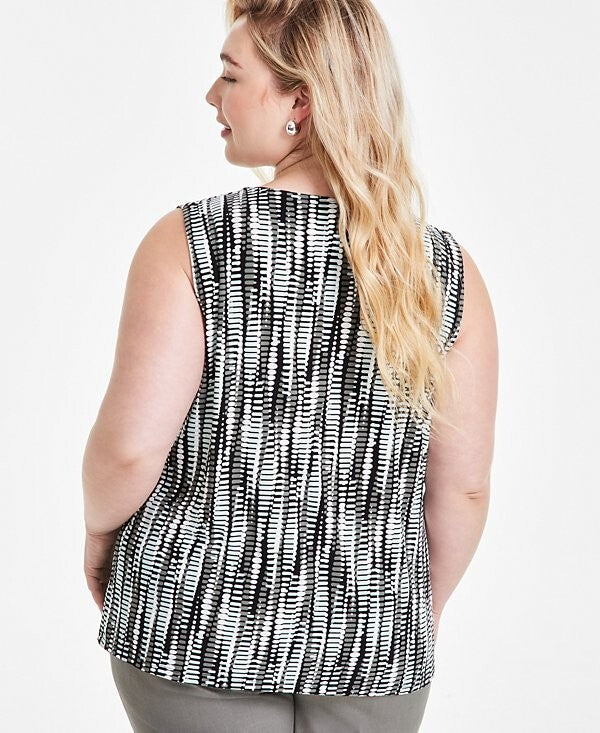 Kasper Printed Sleeveless Shell Top Black Plus Size 3X MSRP $59