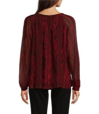 Michael Kors Women's Moire Tie-Neck Dressy Blouse, Red, Size XL MSRP $125