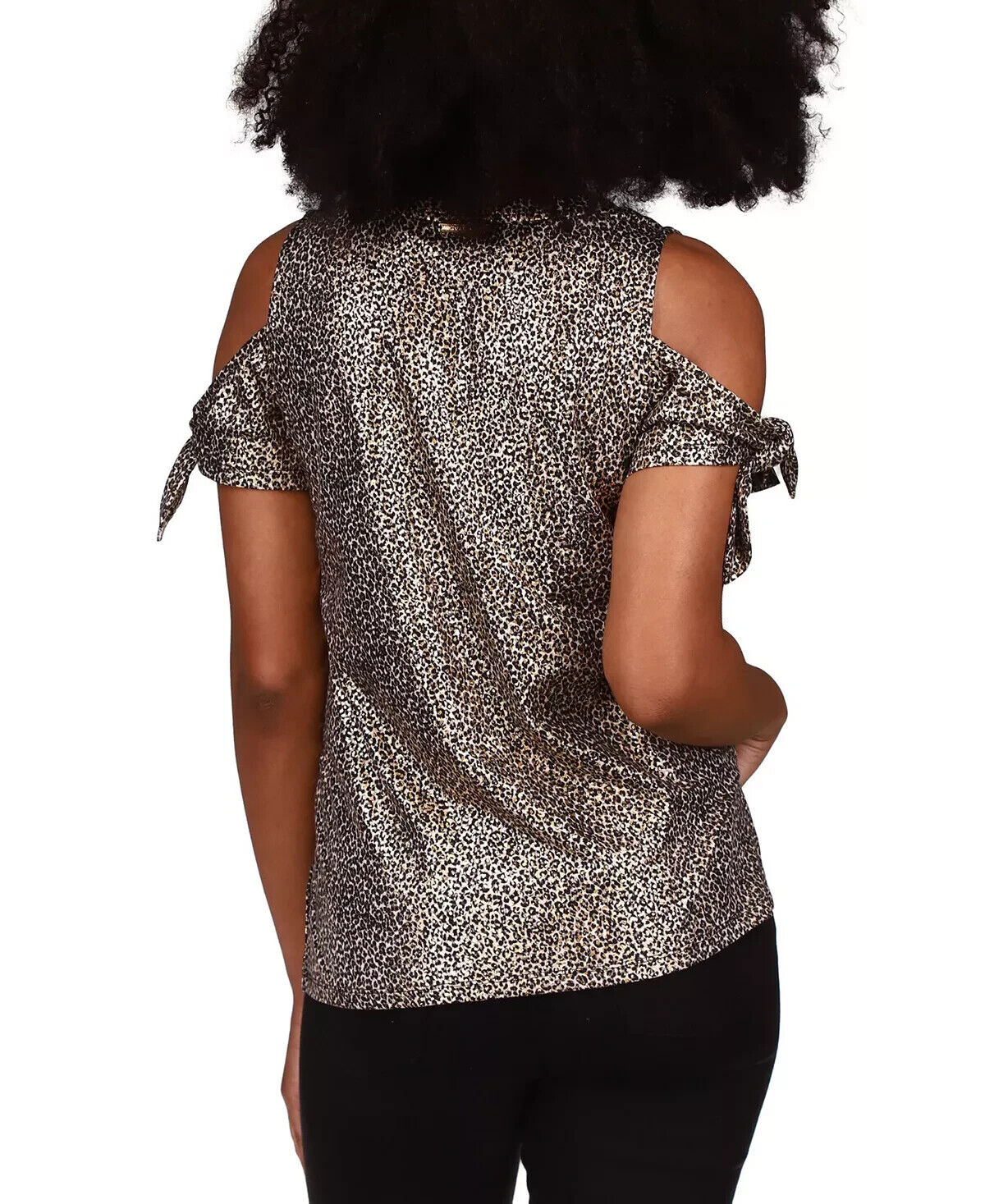 Michael Kors Foil Cold-Shoulder T-Shirt Gold Black Size M MSRP $58
