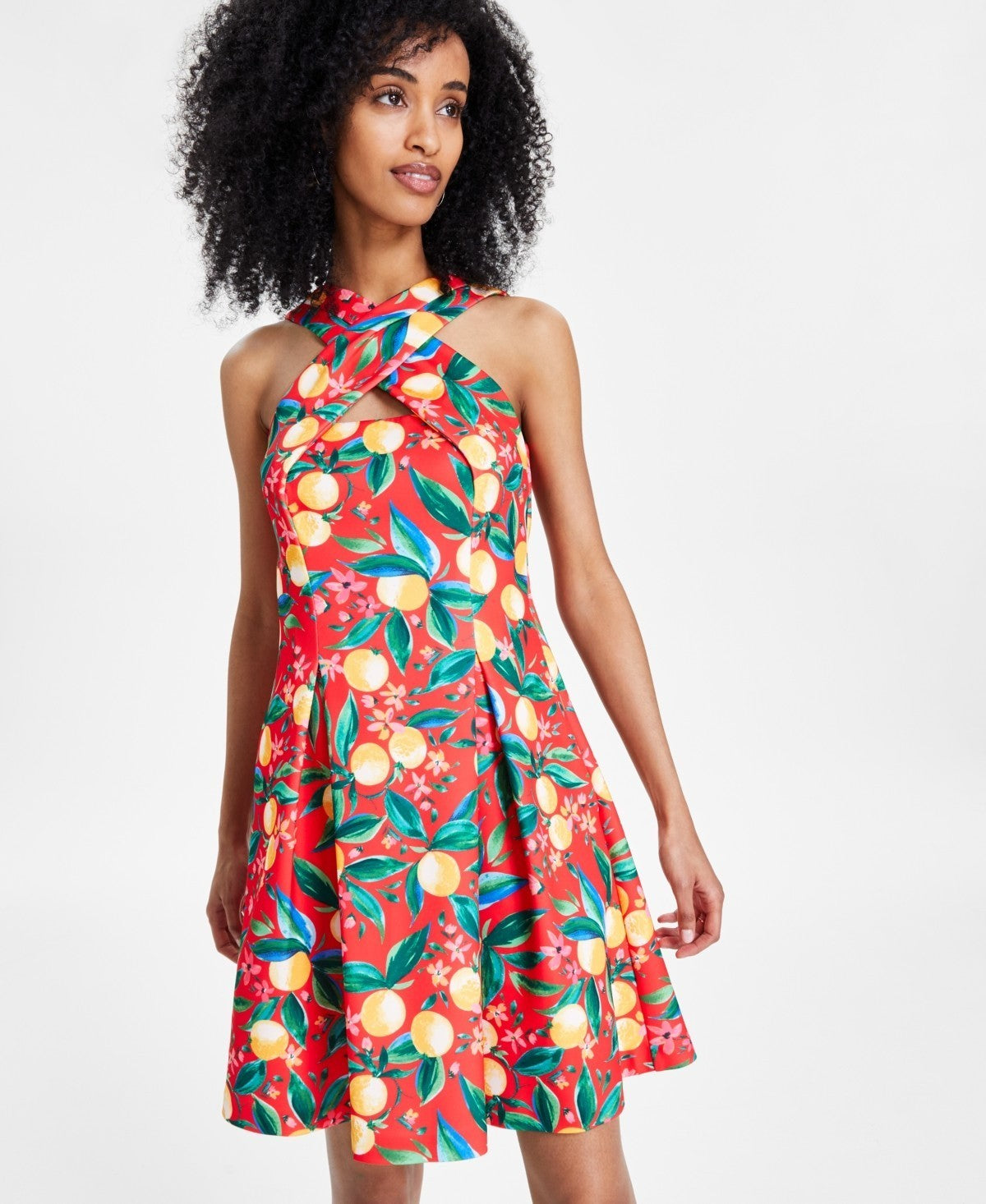 Vince Camuto Women's Printed Halter Fit & Flare Dress Red Size 2 MSRP $148