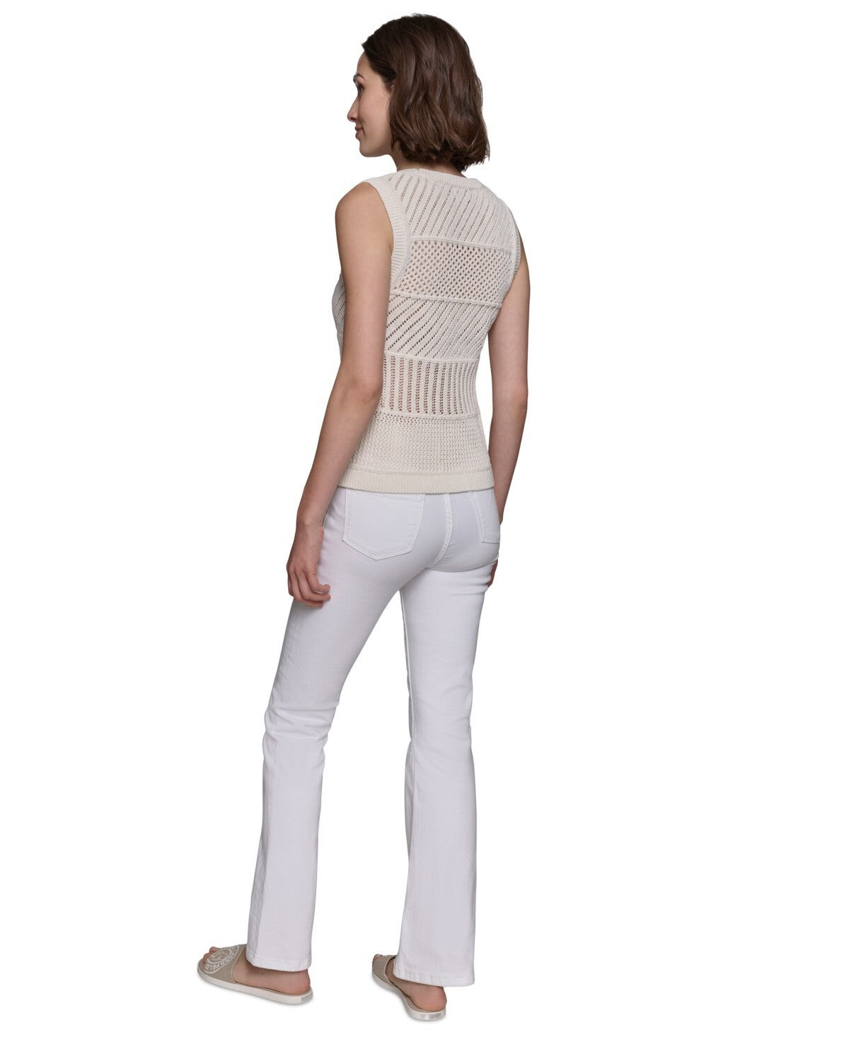 KARL LAGERFELD PARIS Women Crochet Sweater Tank Top Soft White Size XL MSRP $79