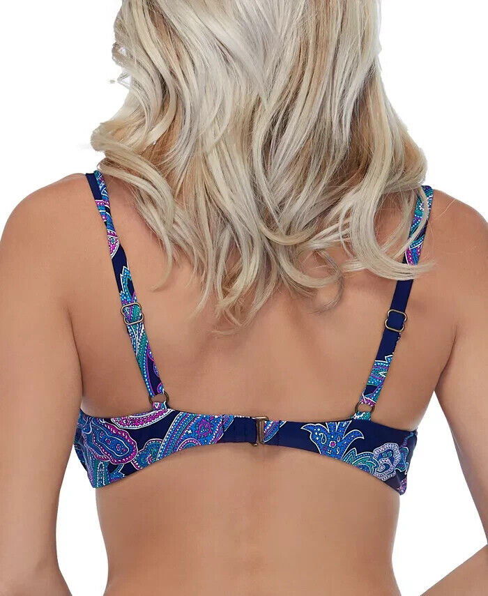 ISLAND ESCAPE Sea Breeze Printed Underwire Bikini Top Blue Navy Size 8