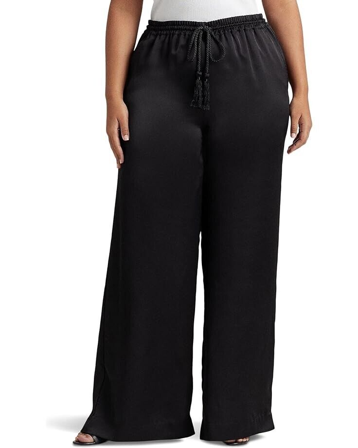 LAUREN Ralph Lauren Charmeuse Wide-Leg Pants Plus Size 2X Black MSRP $165