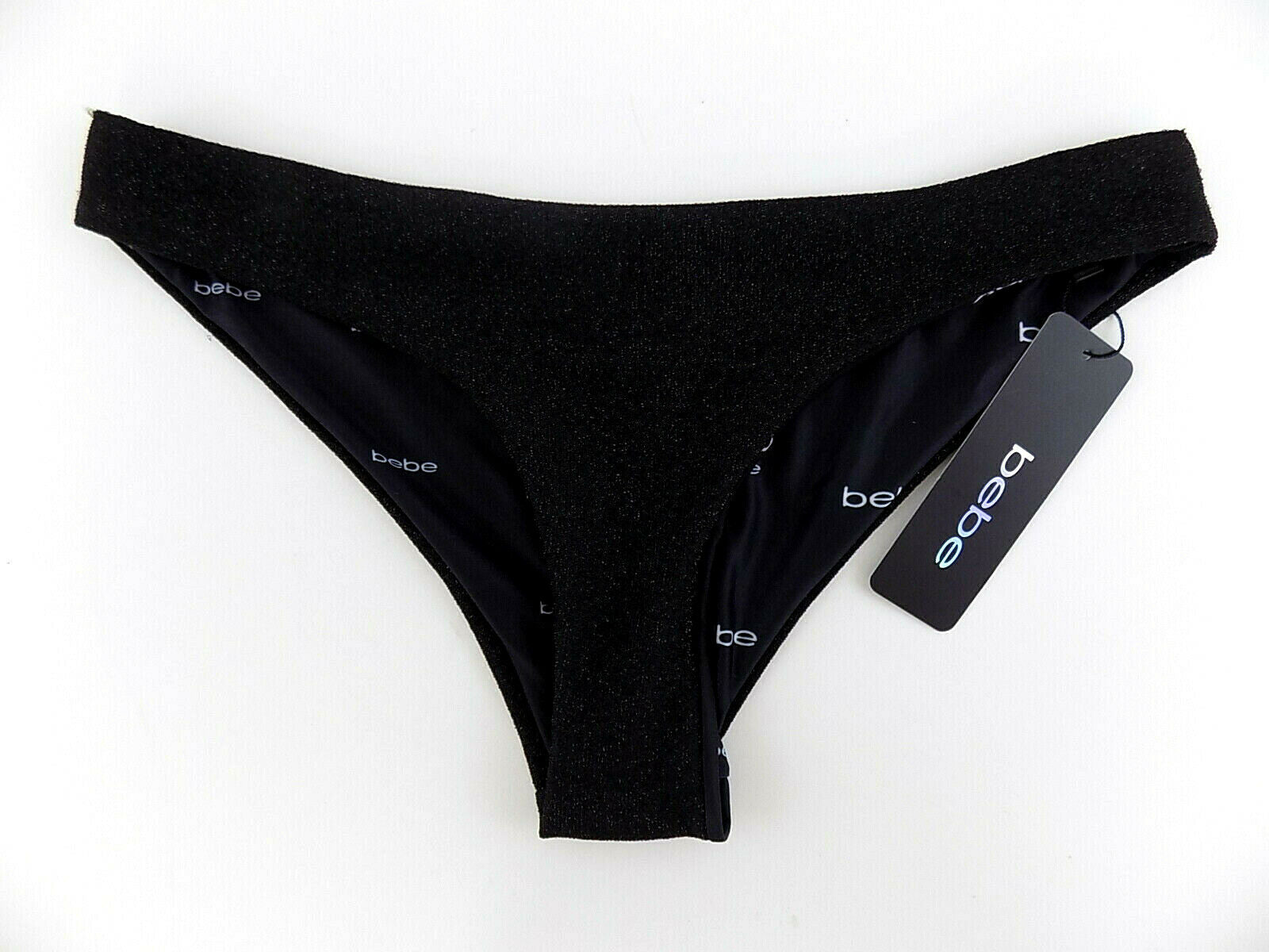 bebe Womens Black Metalic Bikini Swim Bottom Size L MSRP $25