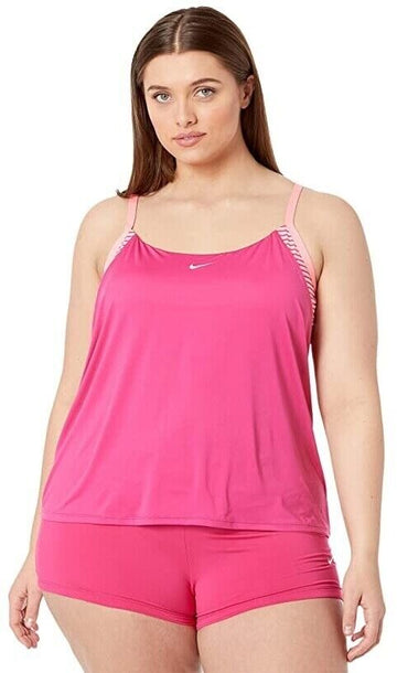 NIKE Plus Size Micro Stripe Layered Tankini Top Pink Size 3X MSRP $72