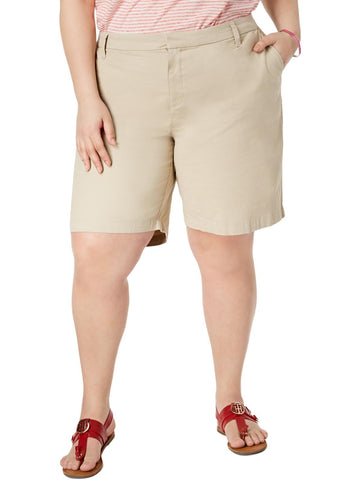 Tommy Hilfiger Womens Plus Solid Cotton Khaki, Beige Chino Shorts Size 14W