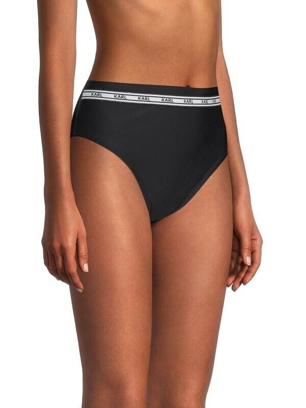 KARL LAGERFELD PARIS Cheeky High-Waist Bikini Bottom Black Size M MSRP $58