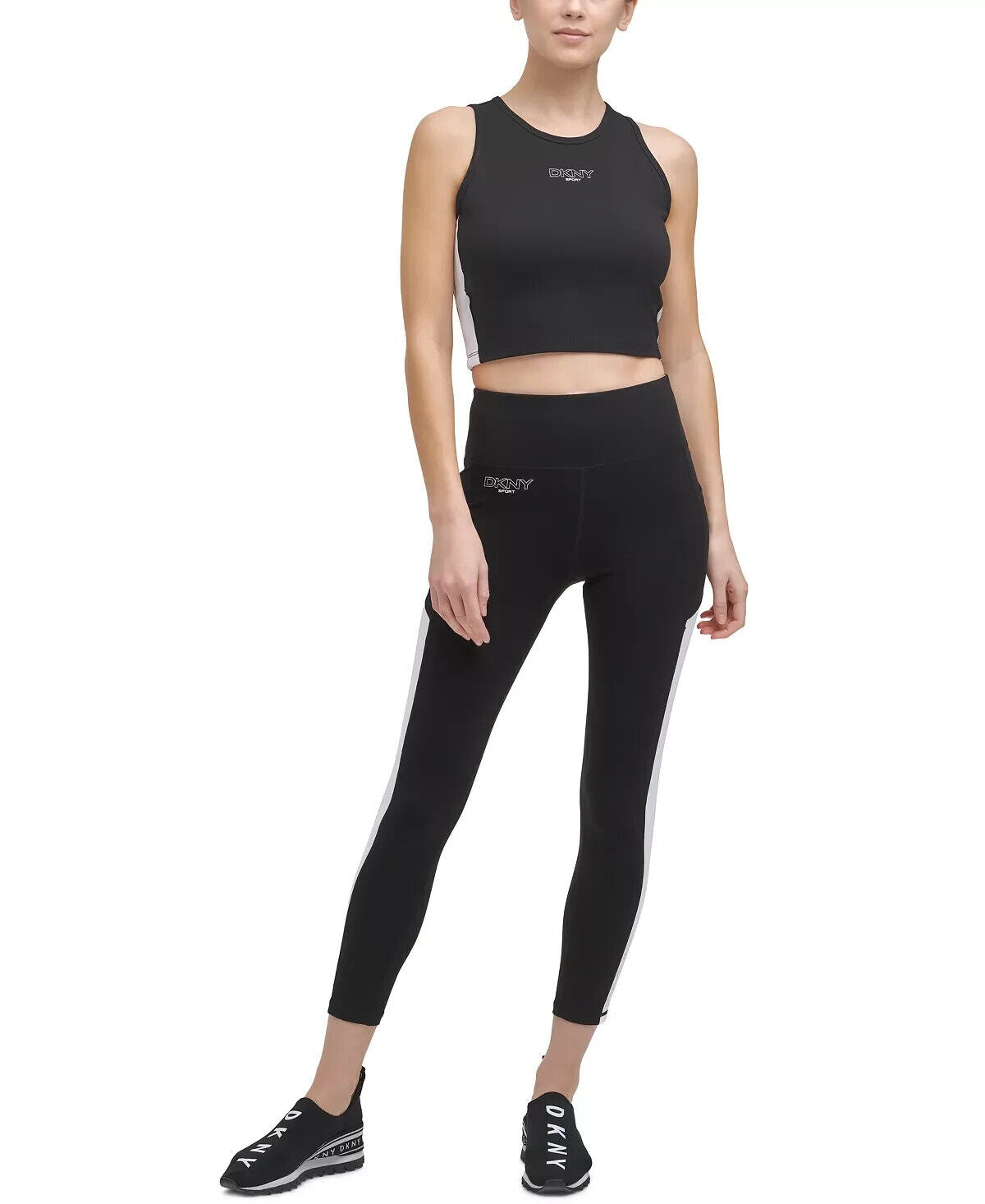 DKNY SPORT Women's Striped-Side 7/8 Leggings Black Size XS MSRP $60