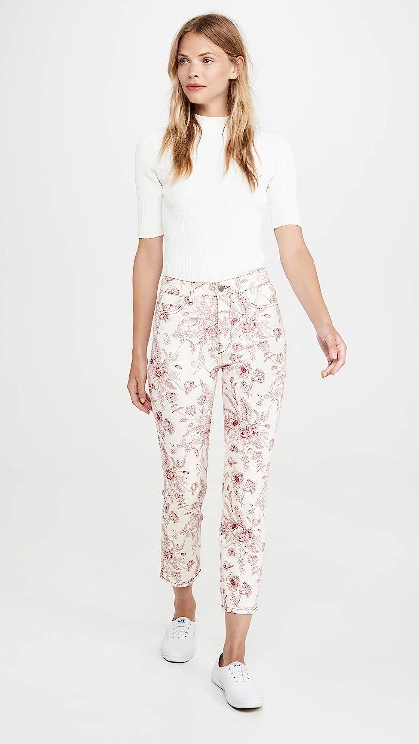 DL1961 Womens Mara Denim Floral Print Straight Leg Pants Pink Size 25