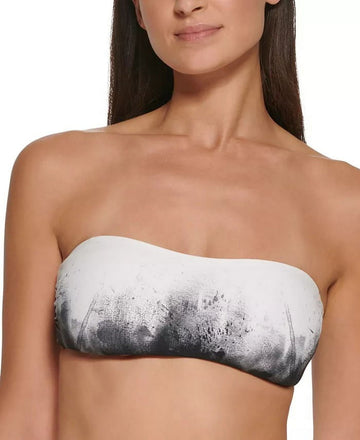 Calvin Klein BLACK & SOFT WHITE MULTI Printed Bandeau Bikini Swim Top Size S