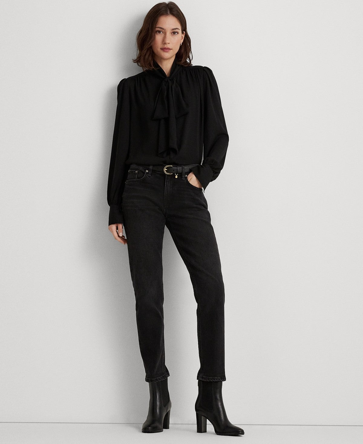 Lauren Ralph Lauren Women's Relaxed Tapered Ankle Jeans Black Size 12 MSRP $125