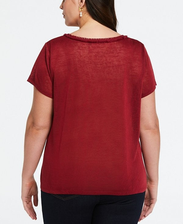 ELLA Rafaella Plus Size 3X Eco Fabric Short Sleeve Top Dark Red MSRP $69